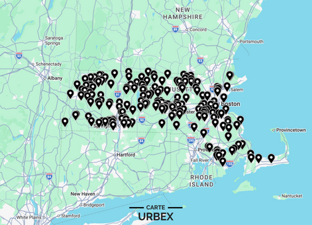 Massachusetts urbex map with 520+ abandoned textile mills and state hospitals on Google Maps