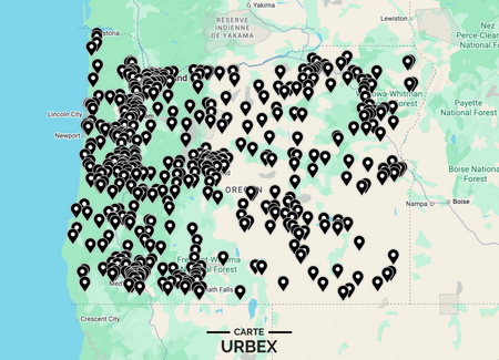Oregon urbex map showing 470+ ghost towns, sawmills and abandoned places with GPS pins