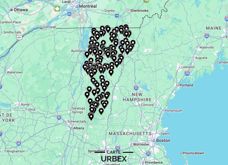 Abandoned places map of Vermont with 300+ urbex spots, quarries and old farms in the Green Mountains
